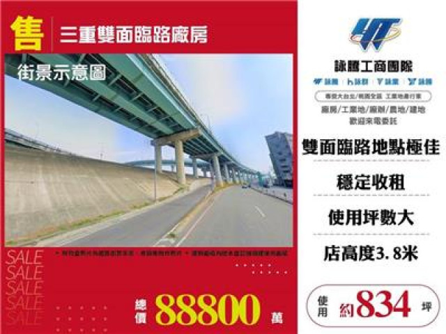 三重雙面臨路廠房